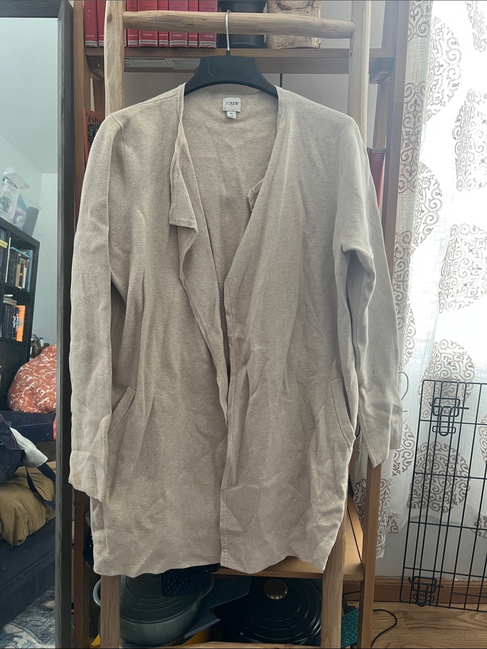 J. Crew Women's Open-Front Tan Cardigan with Pockets in Natural Tan